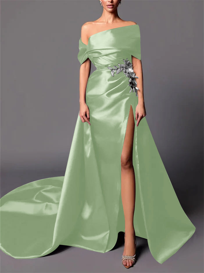 Evening Dresses with Sweep Train in A-Line/Princess and Off-the-Shoulder Style