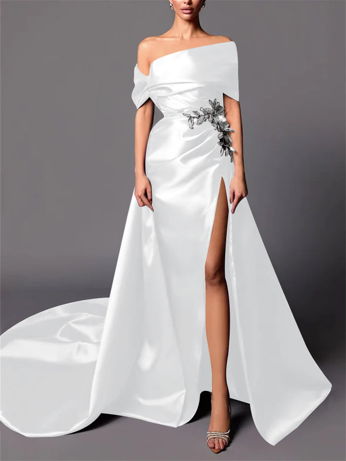 Evening Dresses with Sweep Train in A-Line/Princess and Off-the-Shoulder Style