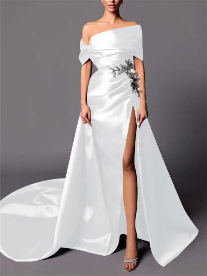 Evening Dresses with Sweep Train in A-Line/Princess and Off-the-Shoulder Style