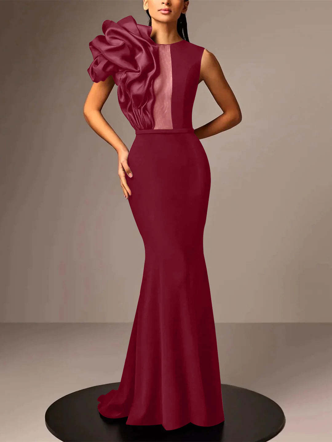 Satin Evening Dresses With Flower in Trumpet/Mermaid Sleeveless Style