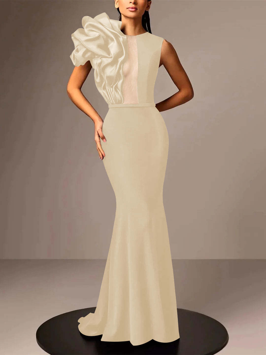 Satin Evening Dresses With Flower in Trumpet/Mermaid Sleeveless Style