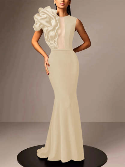 Satin Evening Dresses With Flower in Trumpet/Mermaid Sleeveless Style