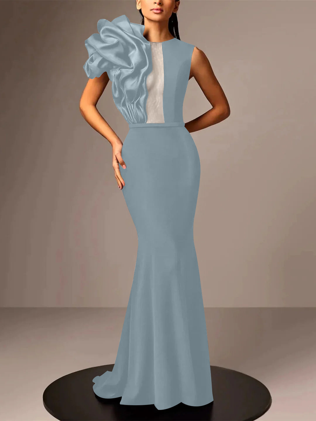 Satin Evening Dresses With Flower in Trumpet/Mermaid Sleeveless Style