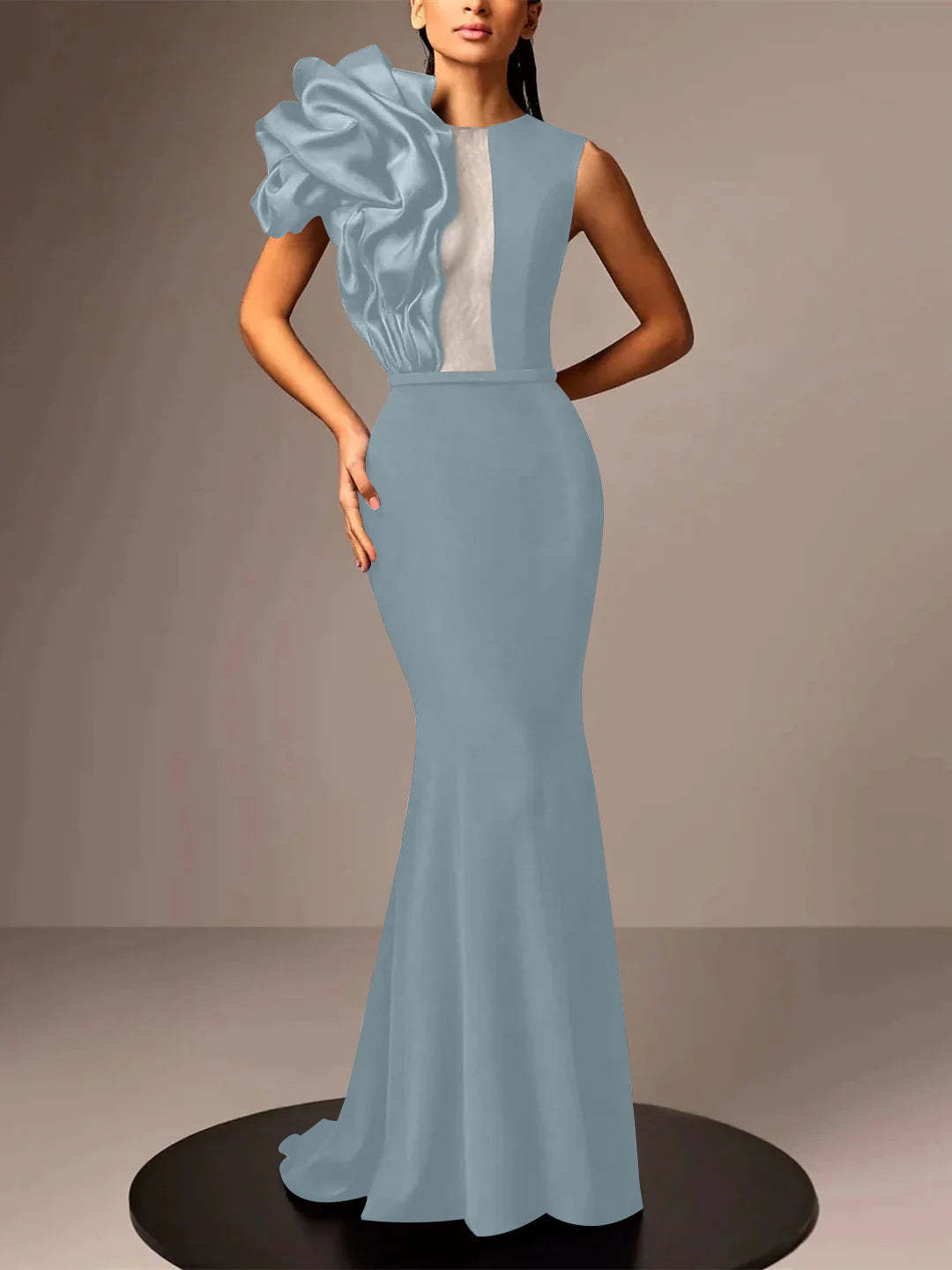 Satin Evening Dresses With Flower in Trumpet/Mermaid Sleeveless Style