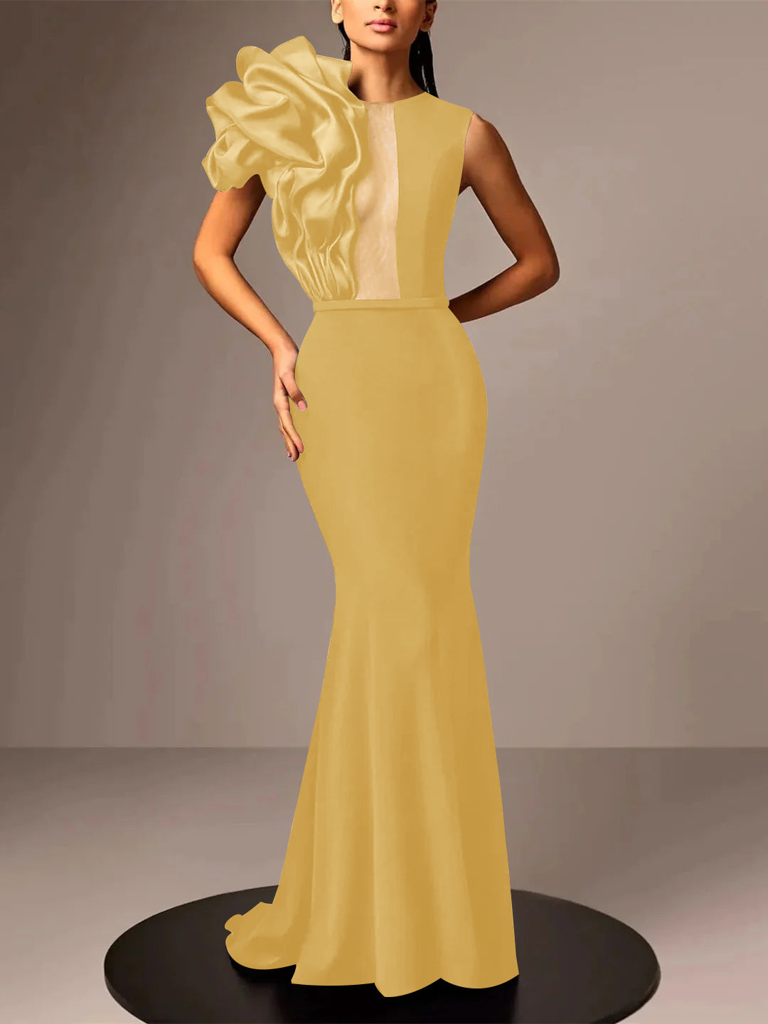 Satin Evening Dresses With Flower in Trumpet/Mermaid Sleeveless Style