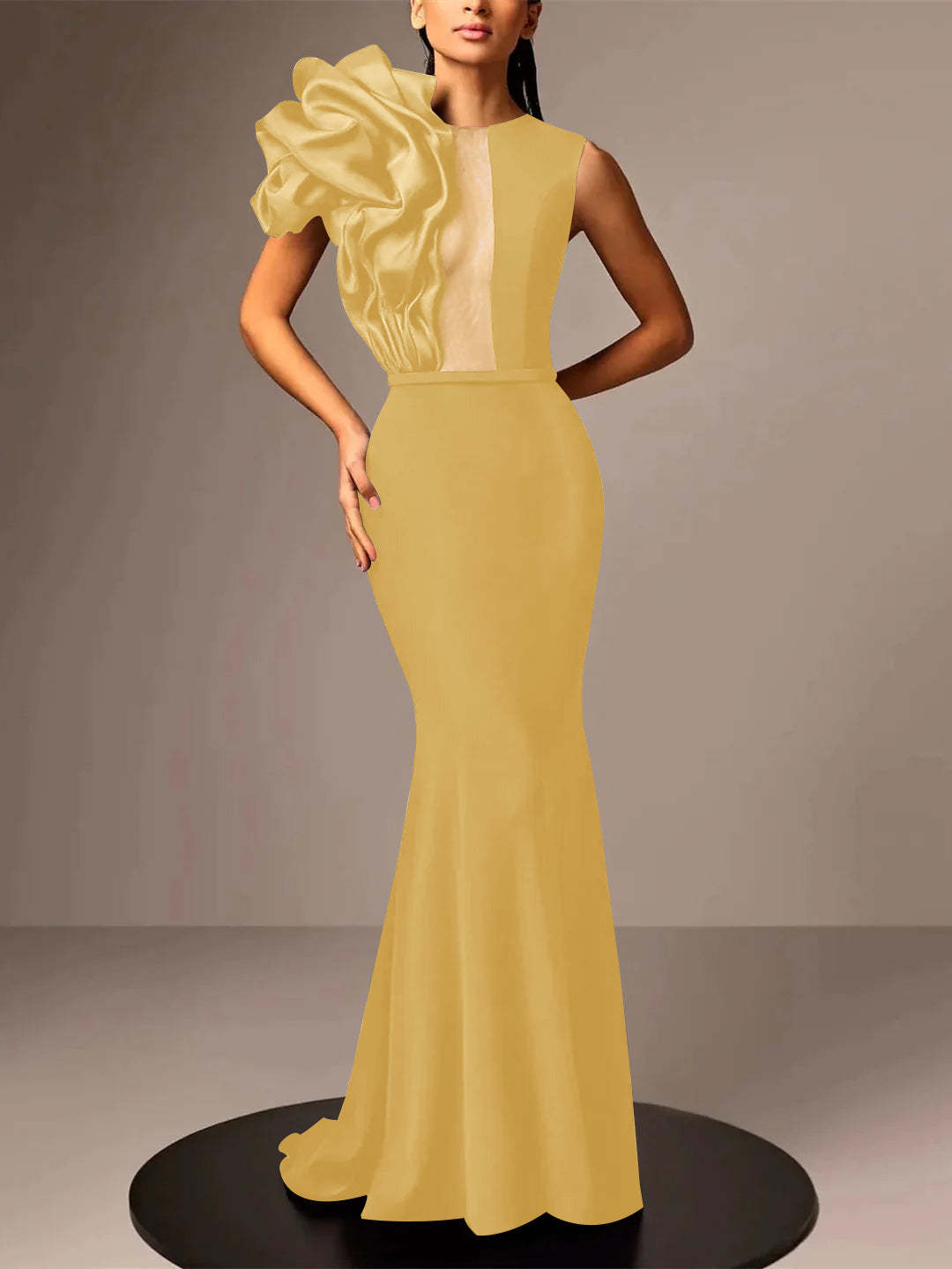 Satin Evening Dresses With Flower in Trumpet/Mermaid Sleeveless Style