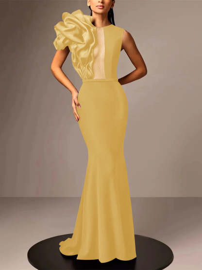 Satin Evening Dresses With Flower in Trumpet/Mermaid Sleeveless Style