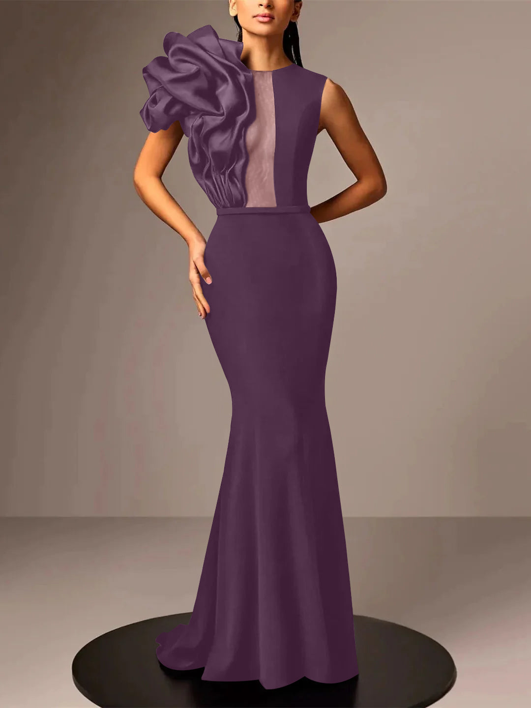 Satin Evening Dresses With Flower in Trumpet/Mermaid Sleeveless Style