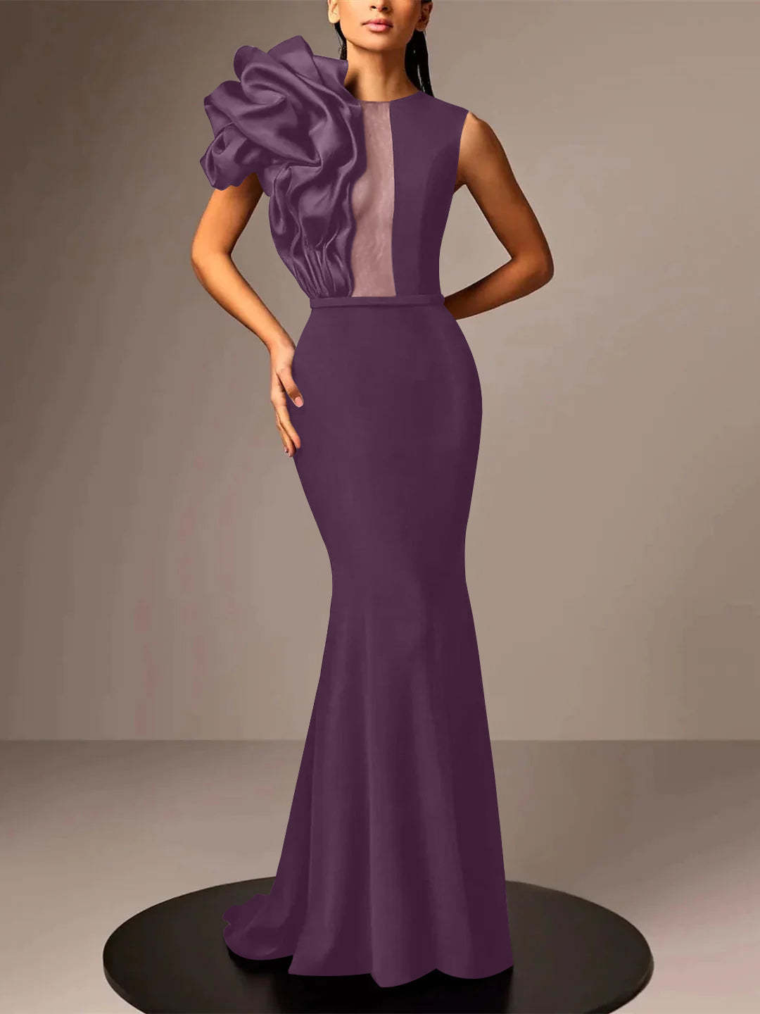 Satin Evening Dresses With Flower in Trumpet/Mermaid Sleeveless Style