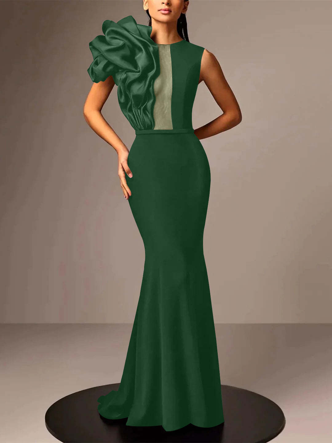 Satin Evening Dresses With Flower in Trumpet/Mermaid Sleeveless Style