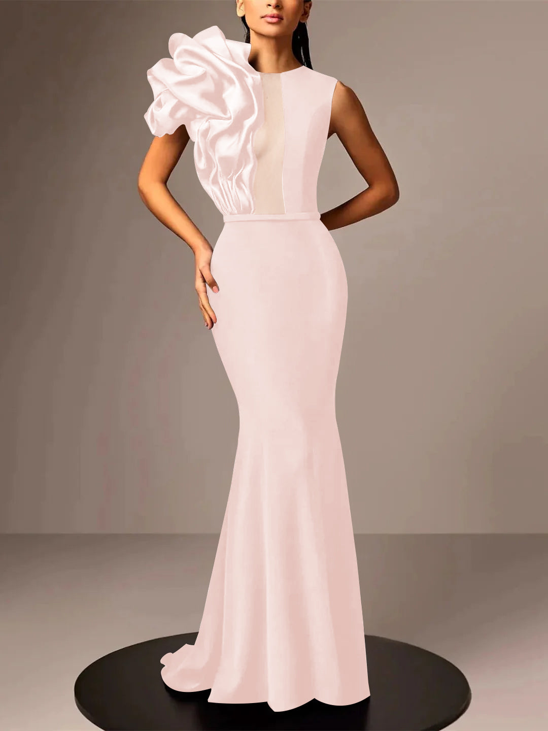 Satin Evening Dresses With Flower in Trumpet/Mermaid Sleeveless Style