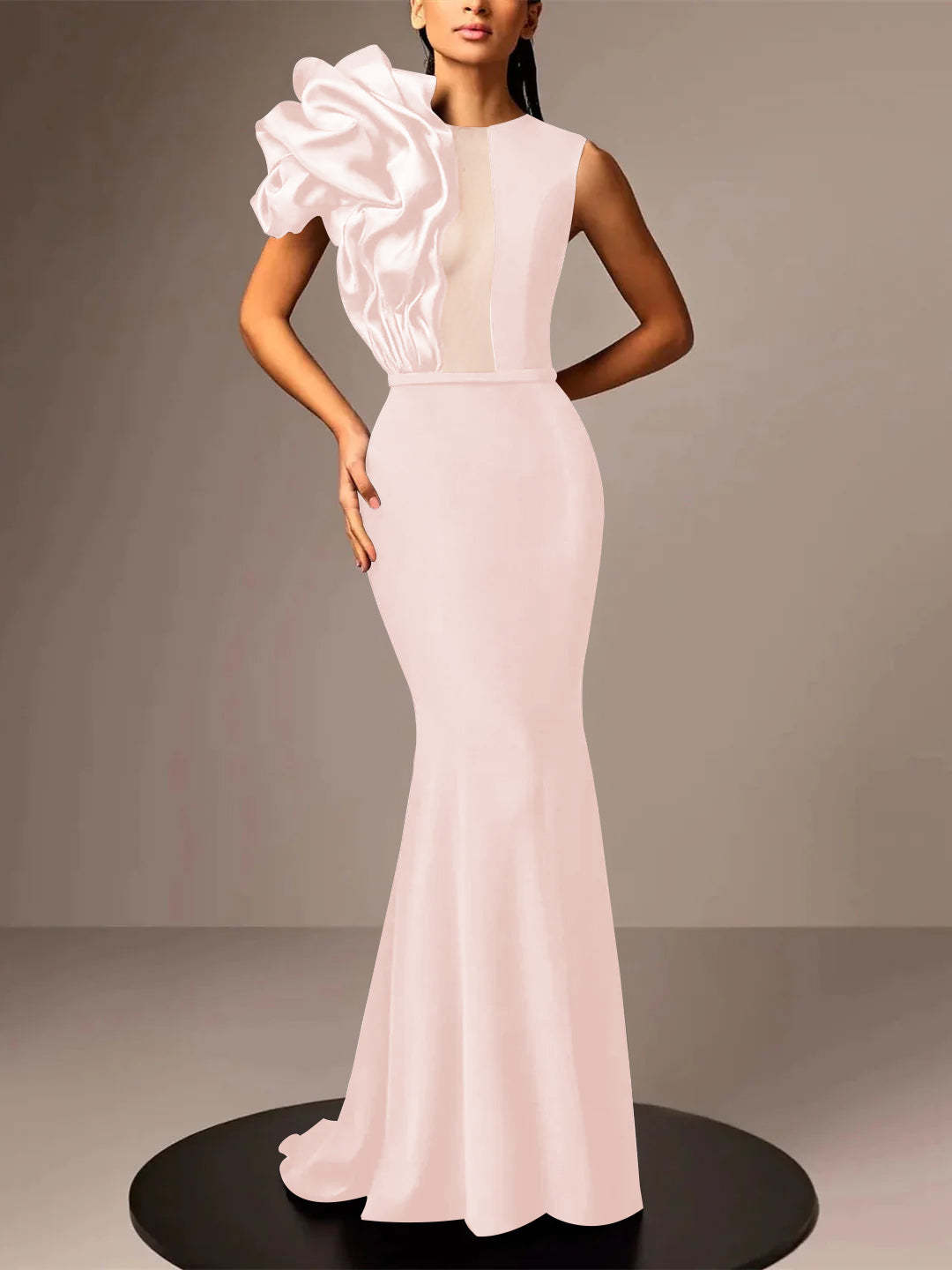 Satin Evening Dresses With Flower in Trumpet/Mermaid Sleeveless Style