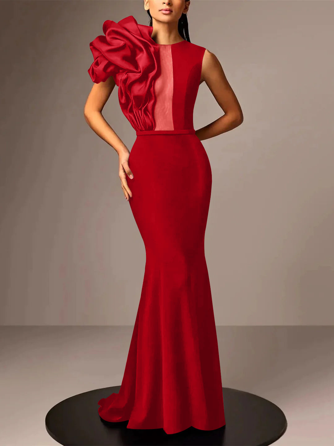 Satin Evening Dresses With Flower in Trumpet/Mermaid Sleeveless Style