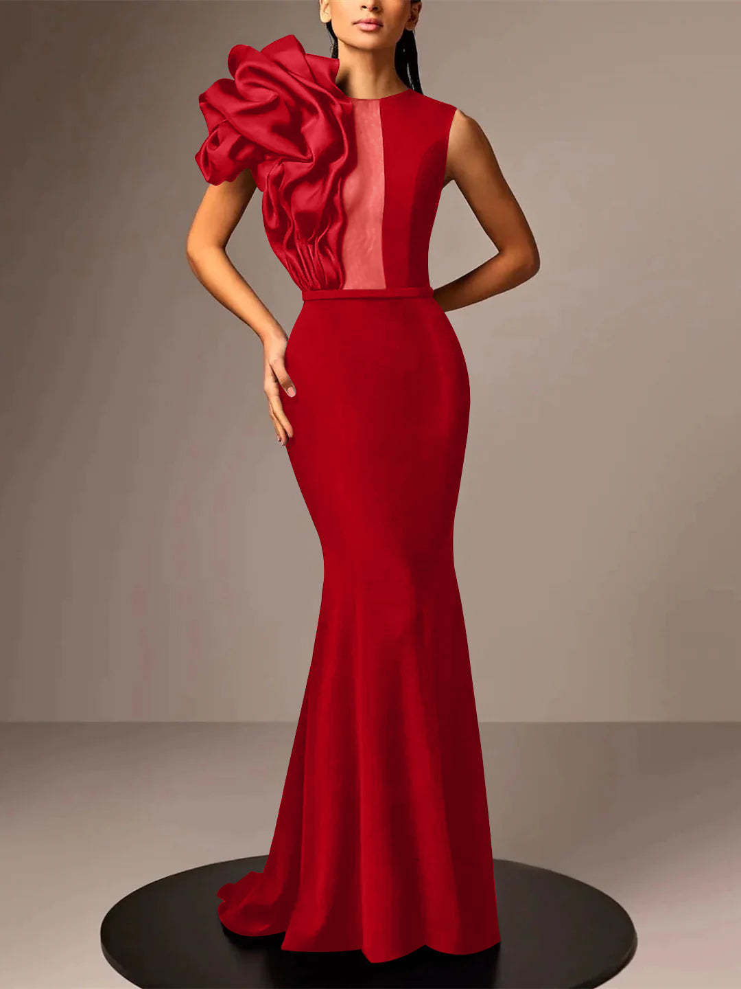 Satin Evening Dresses With Flower in Trumpet/Mermaid Sleeveless Style