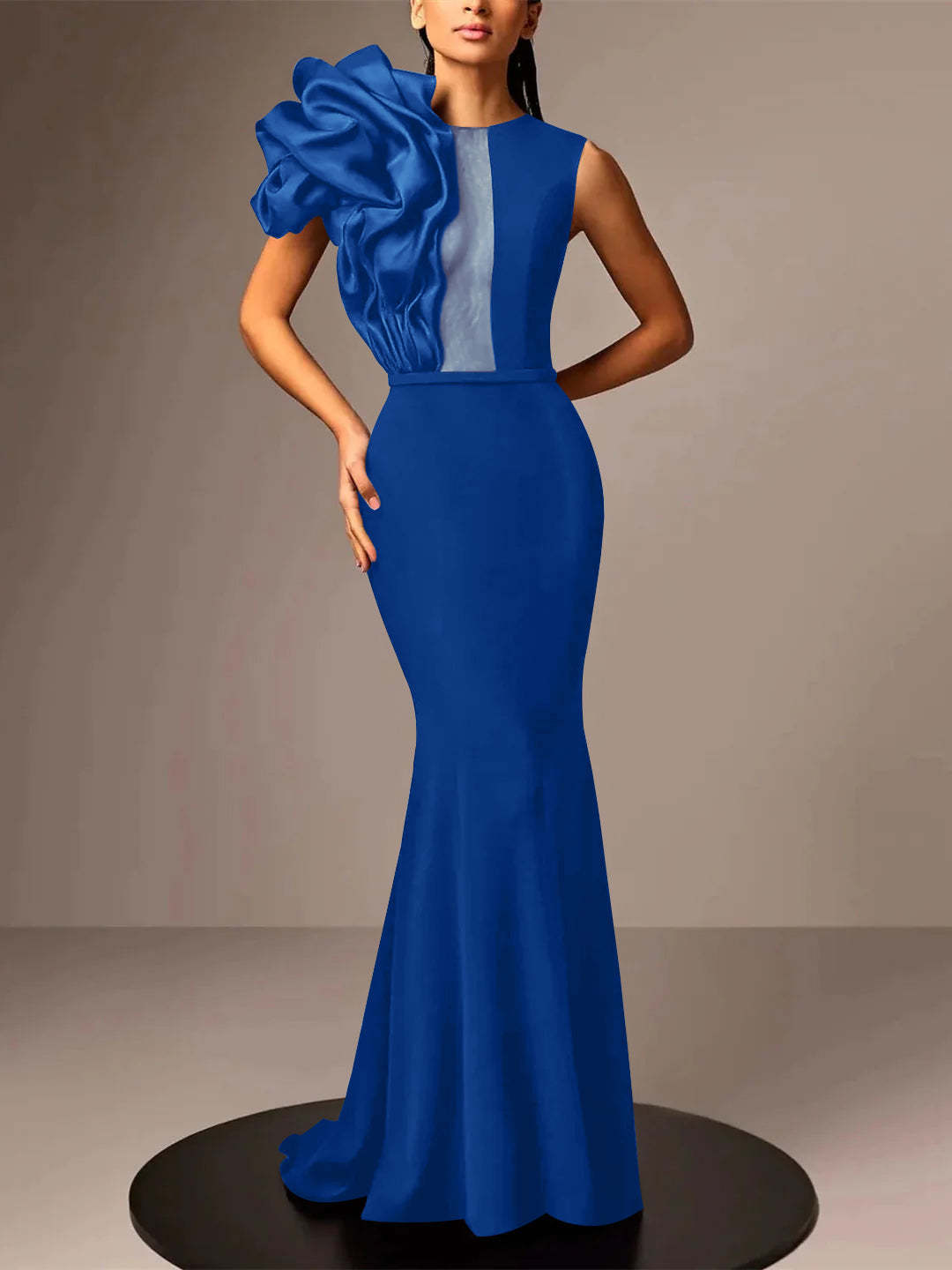 Satin Evening Dresses With Flower in Trumpet/Mermaid Sleeveless Style