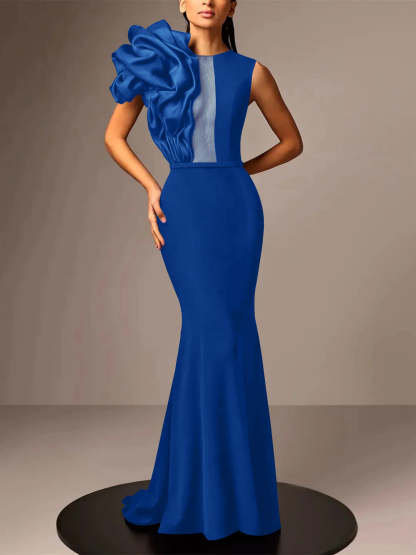 Satin Evening Dresses With Flower in Trumpet/Mermaid Sleeveless Style