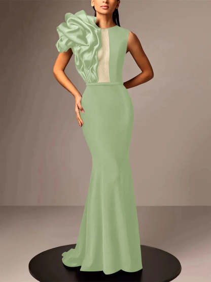 Satin Evening Dresses With Flower in Trumpet/Mermaid Sleeveless Style
