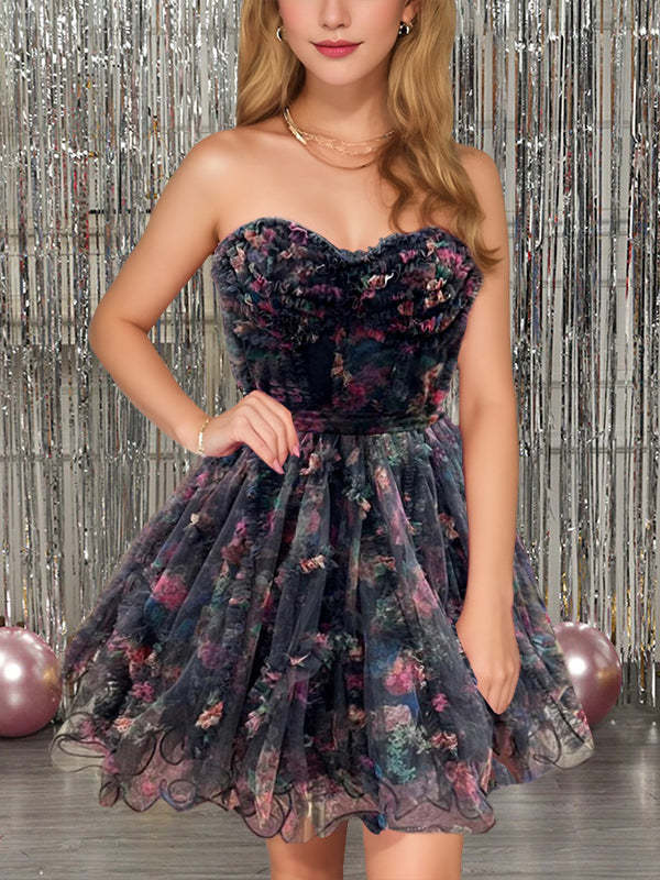 Strapless Sleeveless A-Line Mini Dress for Party Dance or Homecoming