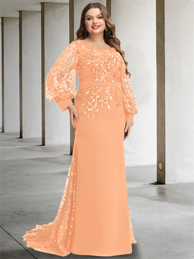 Plus Size Floor-Length Sequined Mermaid/Trumpet Gown for the Mother of the Bride