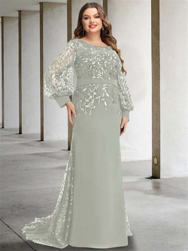 Plus Size Floor-Length Sequined Mermaid/Trumpet Gown for the Mother of the Bride