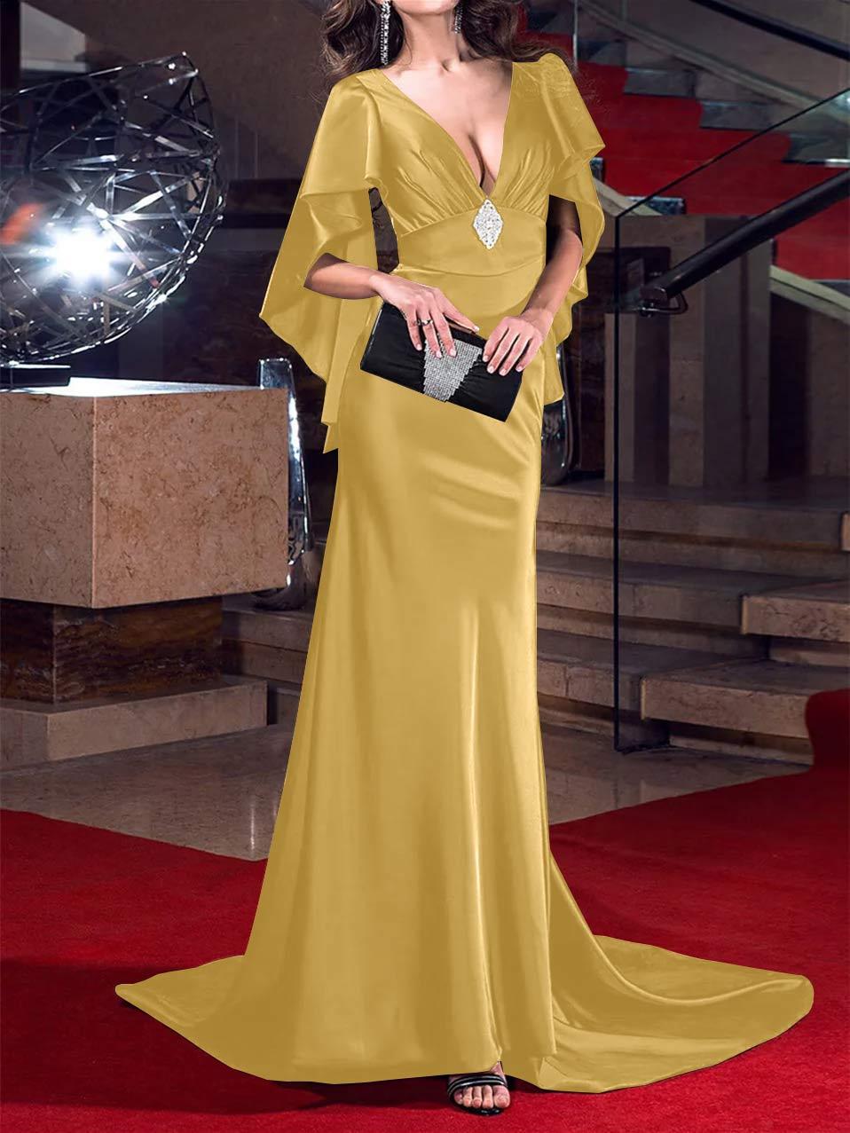 Evening Dresses with Crystals: Mermaid/Trumpet Silhouette and Plunging Neckline