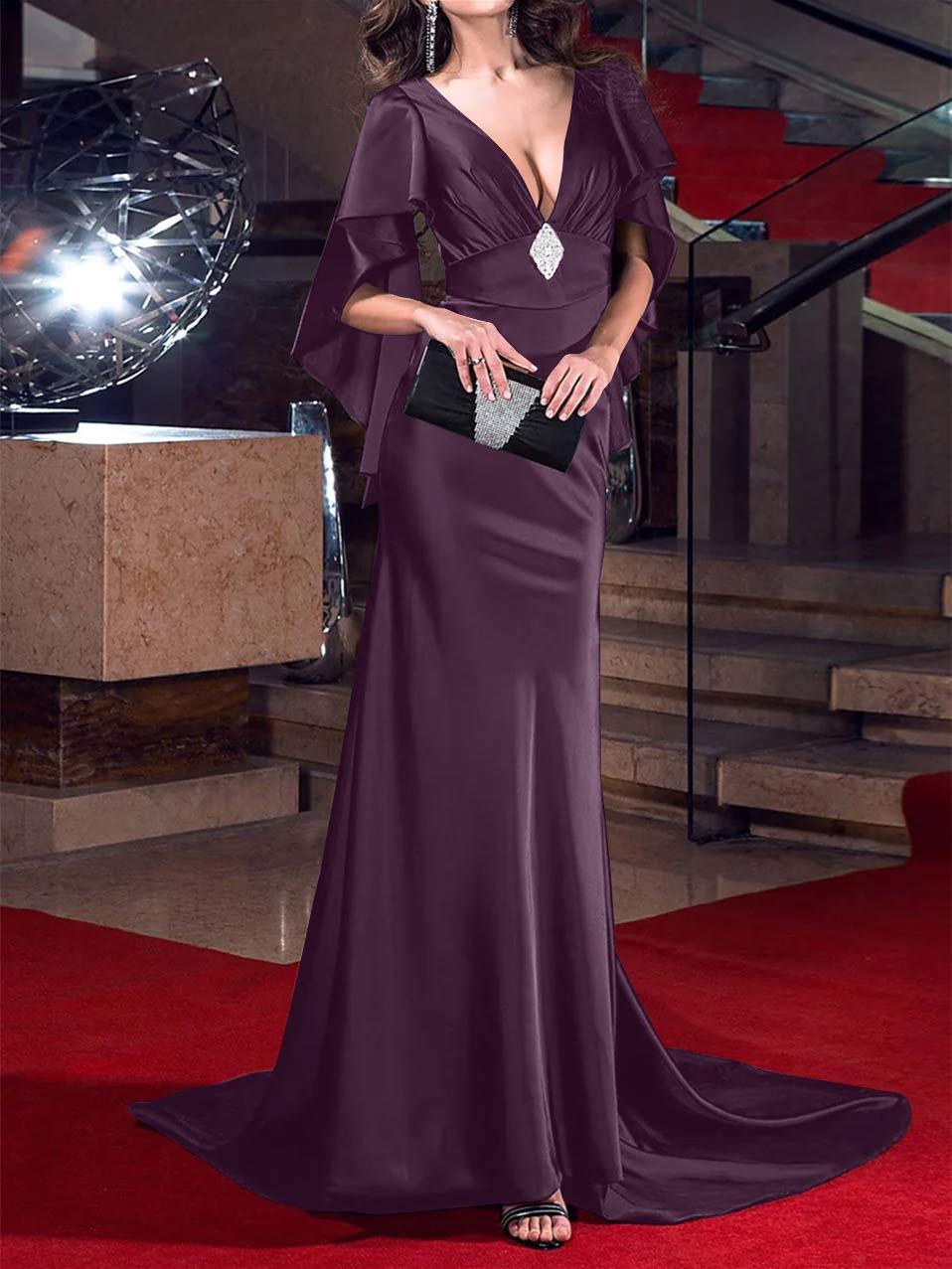 Evening Dresses with Crystals: Mermaid/Trumpet Silhouette and Plunging Neckline