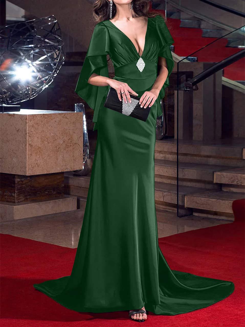 Evening Dresses with Crystals: Mermaid/Trumpet Silhouette and Plunging Neckline