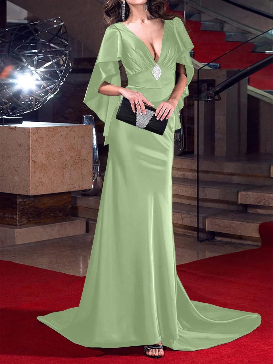 Evening Dresses with Crystals: Mermaid/Trumpet Silhouette and Plunging Neckline