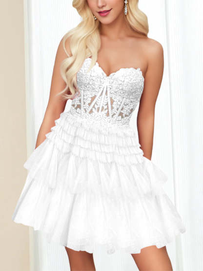 Sweetheart Sleeveless A-Line Mini Dress with Lace Appliques & Sequins for Party Dance or Homecoming