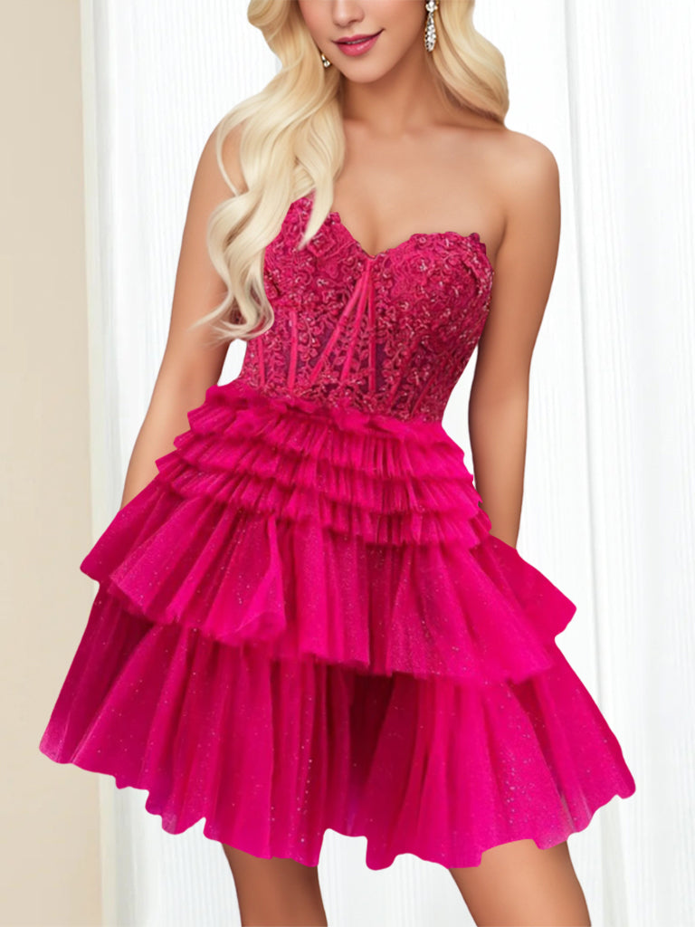 Sweetheart Sleeveless A-Line Mini Dress with Lace Appliques & Sequins for Party Dance or Homecoming