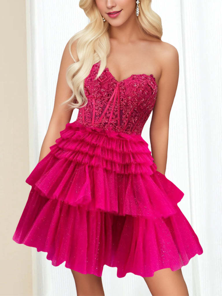Sweetheart Sleeveless A-Line Mini Dress with Lace Appliques & Sequins for Party Dance or Homecoming