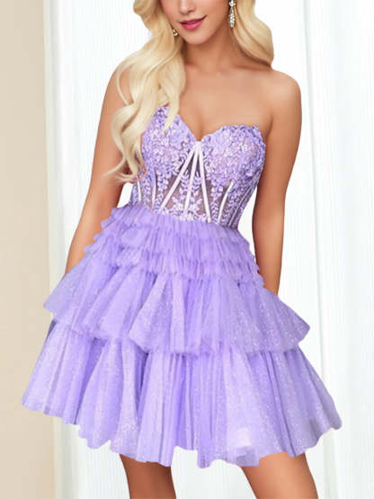 Sweetheart Sleeveless A-Line Mini Dress with Lace Appliques & Sequins for Party Dance or Homecoming