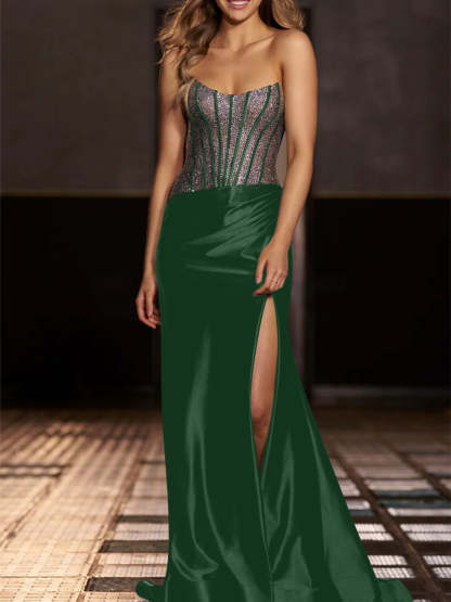 Strapless Floor-Length Evening Gowns with Sequin in Mermaid/Trumpet Style