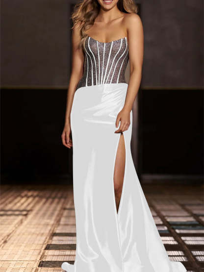 Strapless Floor-Length Evening Gowns with Sequin in Mermaid/Trumpet Style