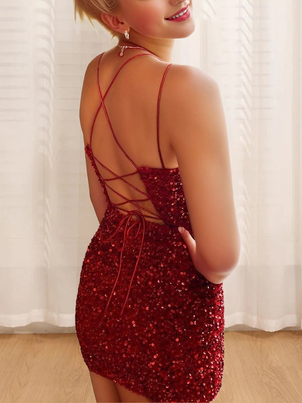 Strapless Mini Party Dress with Spaghetti Straps for Dancing