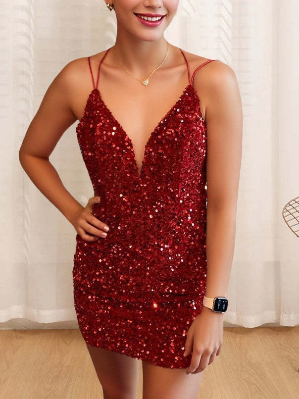 Strapless Mini Party Dress with Spaghetti Straps for Dancing