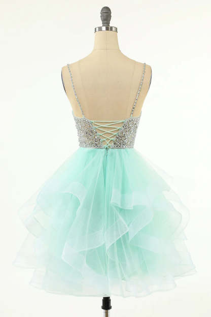 Princess A-Line Plunging V-Neck Mini Sleeveless Cocktail Party Homecoming Dance Dress