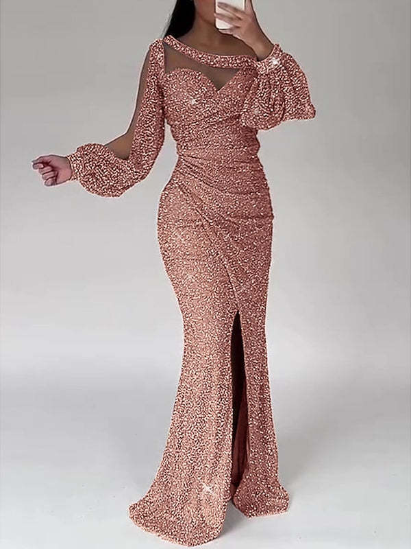 Floor-Length Mermaid Evening Dress with Scoop Neck and Ruched Slit for the Mother of the Bride