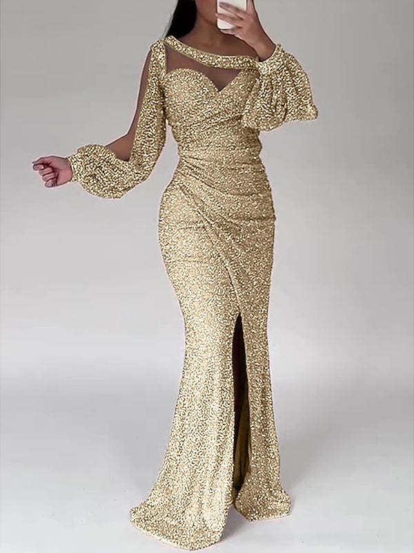 Floor-Length Mermaid Evening Dress with Scoop Neck and Ruched Slit for the Mother of the Bride