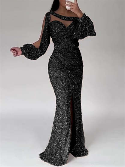 Floor-Length Mermaid Evening Dress with Scoop Neck and Ruched Slit for the Mother of the Bride