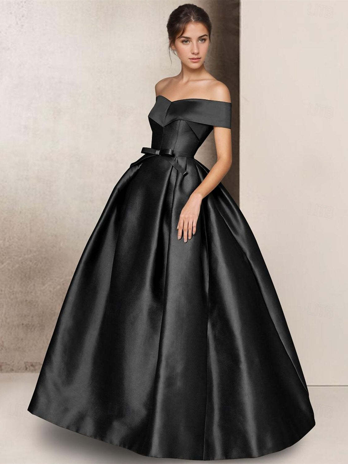 Short Sleeve Strapless Satin A-Line Floor-Length Mother of the Bride Dress with Bow(s)