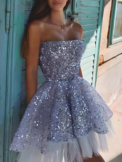 Princess A-Line Strapless Sequin Cocktail Party Dress