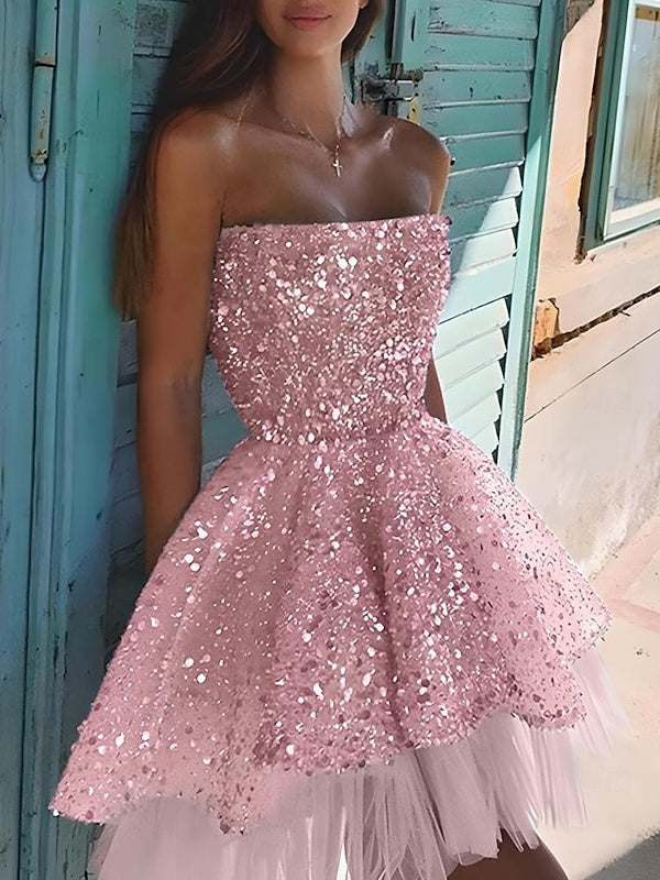 Princess A-Line Strapless Sequin Cocktail Party Dress