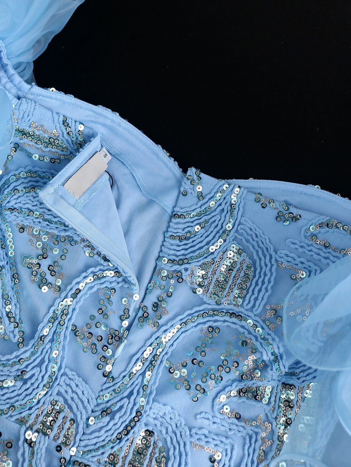 Off-the-Shoulder Sleeveless Tea-Length Cocktail Dress with Sequins for Party or Homecoming