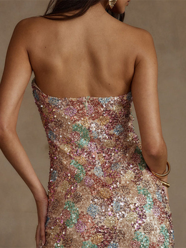 Strapless Sleeveless Short/Mini Sheath/Column Homecoming Dress With Sequin