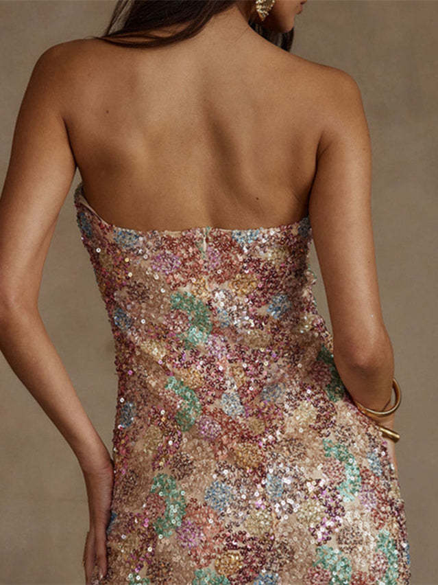 Strapless Sleeveless Short/Mini Sheath/Column Homecoming Dress With Sequin