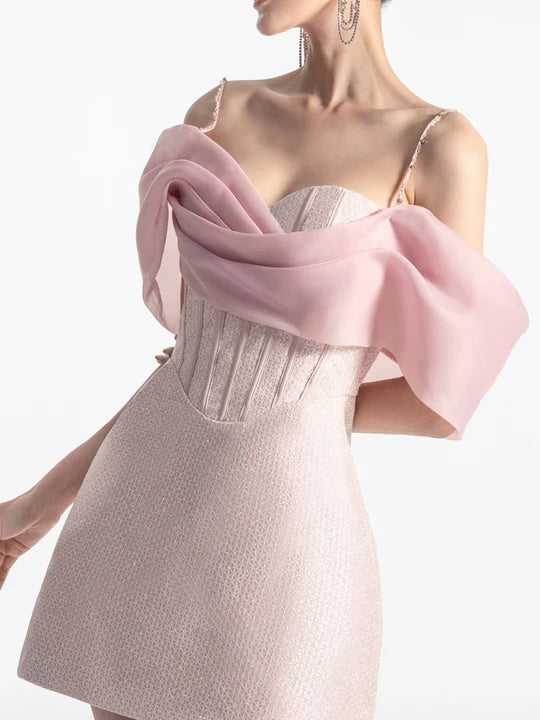 Strapless Sleeveless Mini Sheath Dress with Spaghetti Straps