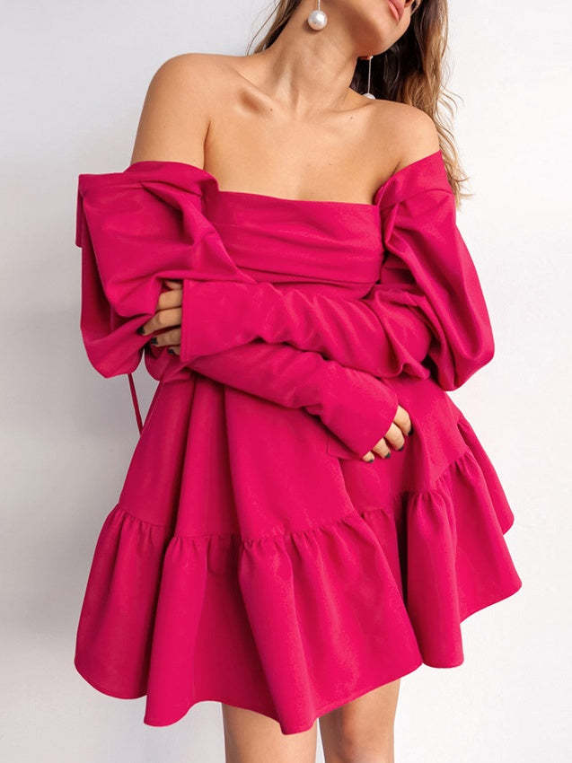 Square Neck Princess A-Line Mini Dress with Long Sleeves for Party or Homecoming