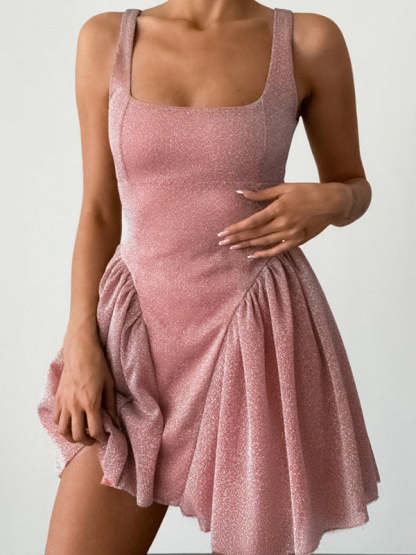 Square Neck Sleeveless Mini A-Line Party Dress with Bowknot for Homecoming or Cocktail