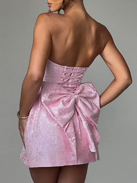 Strapless Sleeveless Short Party Dress with Bowknot for Homecoming or Dance